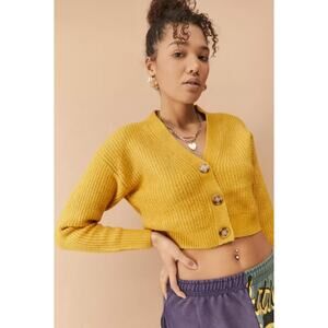Urban Outfitters Hayley Yellow Button-Front Cropped Cardigan Sweater sz S